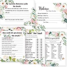 50 Pieces Hen Night Party Do Card Games Includes 5 Games Advice for The Bride Cards How Well Do You Know The Bride Hen Party Games He Said She Said Hen Do Games What's in Your Purse Card (Flower)