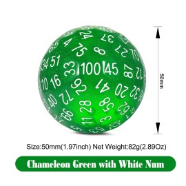 Dndnd D100 Die Glitter Green 100 Sided Dice Set with Translucent Pouch for Dungeons...