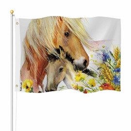 Yekiua Horse Foal Flag 3X5 Ft Outdoor Meadow Flowers Watercolor Premium Strongest Longest Lasting Flag Vivid Color With Brass Grommets Colorful
