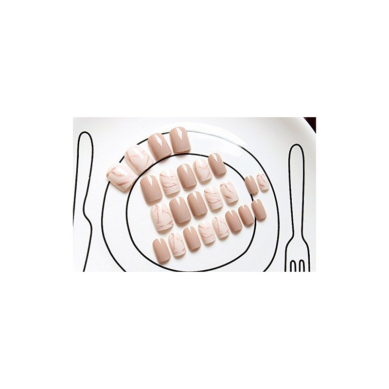 24 Pcs Nail Tips, Sweet and Cute Dream Khaki, Half-dyed