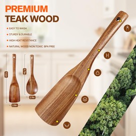 Multifunction Wooden Spatula Spoon Rice Scooper, Great for Cooking and Serving, Mixing, Scoop, and Scrape, Nonstick Cookwares, BPA-Free, Heat Resistant Teak Wood Spatula for Kitchen Use