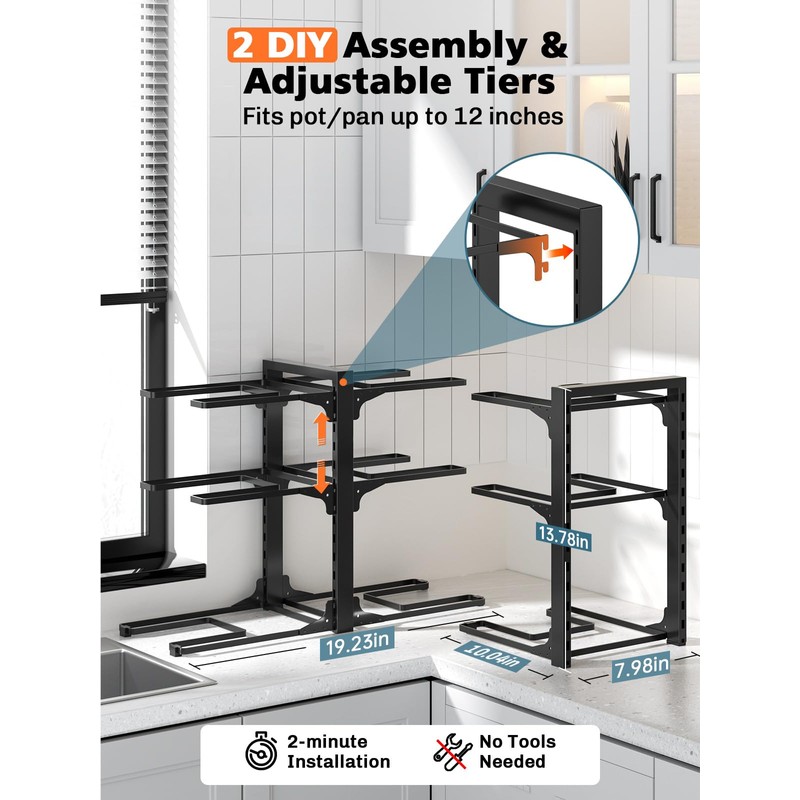 MUDEELA 6-Tier Pots and Pans Organizer under Cabinet, 13.78" Height