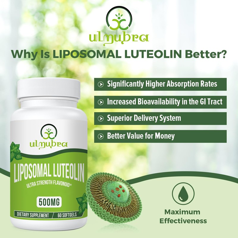 Ulmubra Liposomal Luteolin 500MG, Maximum Absorption, Potent Flavonoid, 60 Softgels,