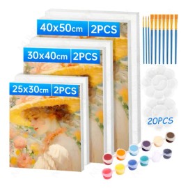 Nuhexry Kit De 30pzs Lienzos Económicos Caballete, 6 Caballetes Profesionales Y Pintura Acrílica De 12colores,10pinceles Para Pintar Al Óleo Y 2paletas,para Suministros De Fiesta De Pintura Artística