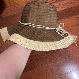 Time And True Packable Folded Floppy Beach Travel Cruise Hat Brown Fabric