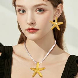YANCHUN Starfish Necklace for Women Summer Starfish Earrings Beach Charm Necklace Boho Jewelry Set Summer Beach Surfer Jewelry Outfits Accessories