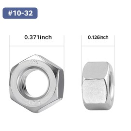 BNUOK 50 Pack #10-32 Hex Nuts, Stainless Steel 304 (18-8) Hex Nut, #10 Nut Standard Inch Fine Thread Hex Machine Screw Nuts