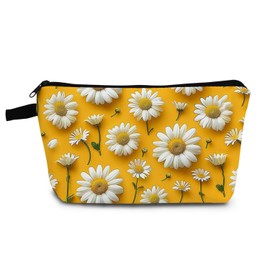 YULUENZE Yellow Daisy Makeup Bag Cute Small Organizer Bag with Zipper Yellow Daisy Cosmetic Bag Aesthetic Birthday Present for Women Sisters Friends