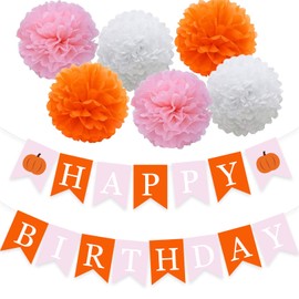 Gankbite Girl Fall Birthday Party Banner Little Pumpkin Theme Decoration Thanksgiving Pink Orange Pom Poms Supplies