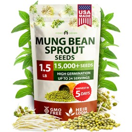 HOME GROWN Mung Beans Seeds Pack (1.5 lbs) – 𝗨𝗦𝗔 Over 15,000 Sprouting Seeds – Grow Fresh Mung Bean Sprouts or Microgreens for Quick, Easy, Nutrient-Packed Food for Your Daily Meals (Vigna Radiata)