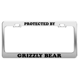 Product Express Protected by Grizzly Bear License Plate Frame Tag Holder Car Truck Accessories