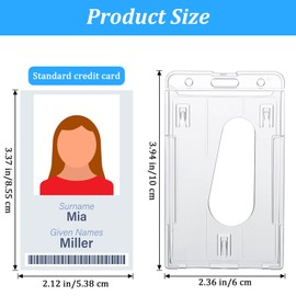 25 Pack Vertical 2-Card Badge Holder, Heavy Duty Hard Plastic ID Card Holder with Thumb Slot, Clear PC Protector Sleeve for Office, School, Credit Cards & Driver's Licenses