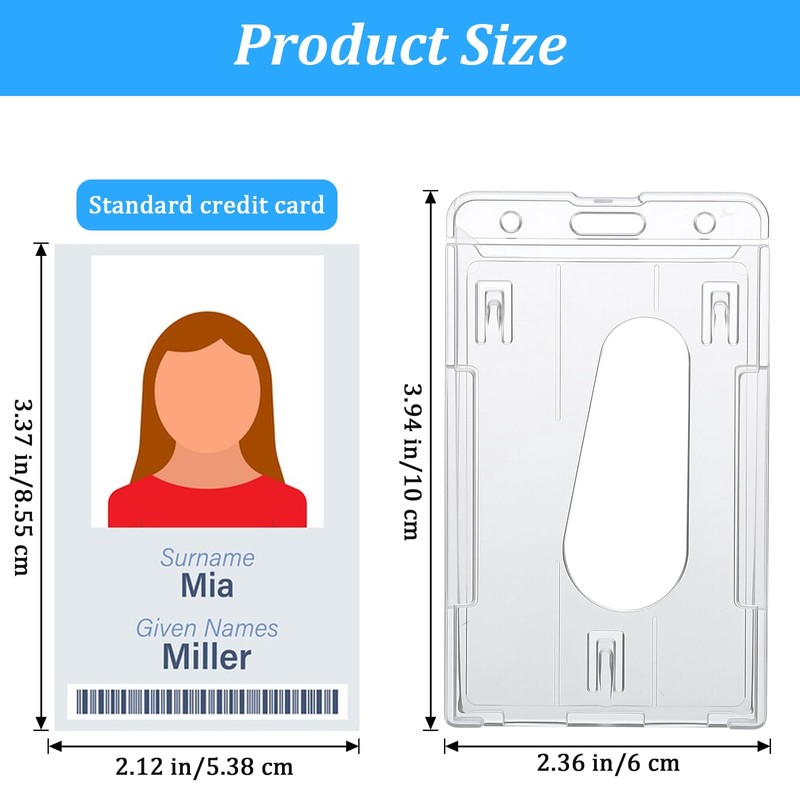 25 Pack Vertical 2-Card Badge Holder, Heavy Duty Hard Plastic