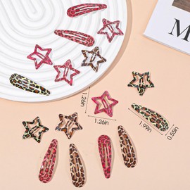 Shimmeroo 16PCS Snap Hair Clips Metal Leopard-Print Hairpin Star Water Drop Hair Barrettes for Y2k 2000s Side Clip Decoration Accessories for Women,Pink Brown