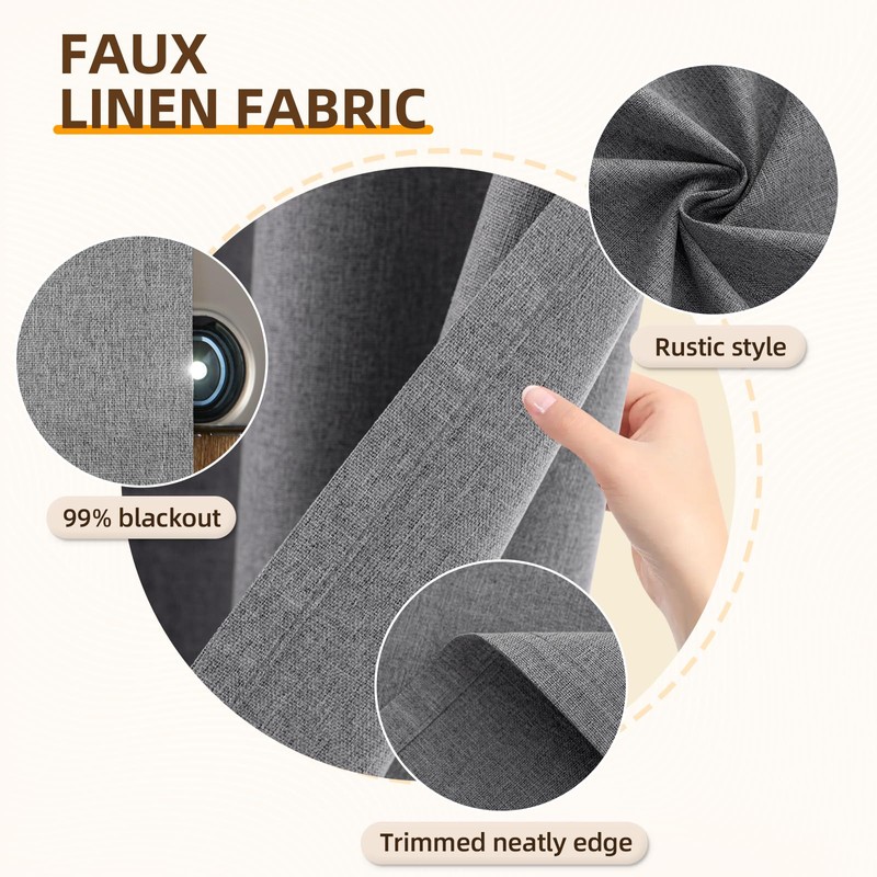 Pickluc Grey 100% Blackout Cafe Curtain 24 Inches Long, Linen