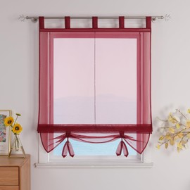 ESLIR Roman Blind with Loops, Kitchen Curtains, Transparent Tab-Top Blind Curtains, Modern Voile Berry, W x H, 140 x 155 cm, Pack of 1