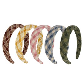 KEUKORZ Wide Plaid Headbands - 5Pcs Colorful Fabric Hairbands for Women’s Thick Hair - Fashion Accessories for Washing Face Makeup (5 Colors - Brown, Red, Yellow, Green, Blue)