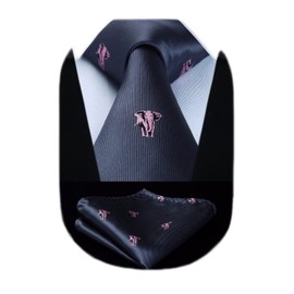 HISDERN Elephant Wedding Party Tie Handkerchief Men's Necktie & Pocket Square Set Dark Grey