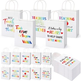 Skyygemm 100 Pcs Teacher Appreciation Gift Paper Bag Bulk Thank You Gifts Wrap Bags with Handle for Birthday Back to School End of Year Teacher Day, 8.27 x 5.91 x 3.15 (White,Pencil)