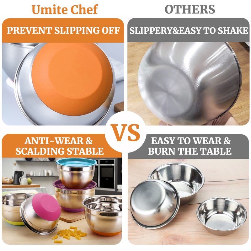 Umite Chef Mixing Bowls with Airtight Lids, 6 Piece Stainless