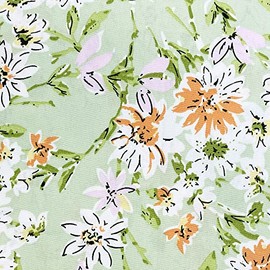 100% Cotton Fabric - Orange & White Daisy Floral on Meadow Green - Craft Fabric Material Metre