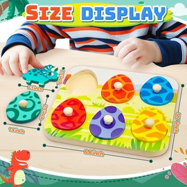 Wooden Puzzles for Toddlers 1-3 Year Old, Christmas Stocking Stuffers Dinosaur Matching Eggs Peg Puzzle Birthday Gifts for Babies Fine Motor Skills Montessori Toys for Toddler Age 2-4 Boys Girls