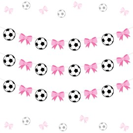 Jollyboom Soccer Gender Reveal Decoration, 3pcs Goals or Bows Gender Reveal Decoration Garland Soccer Ball Bow Banner Pre-Strung for Soccer Sport Baby Shower Gender Reveal Party Decoration