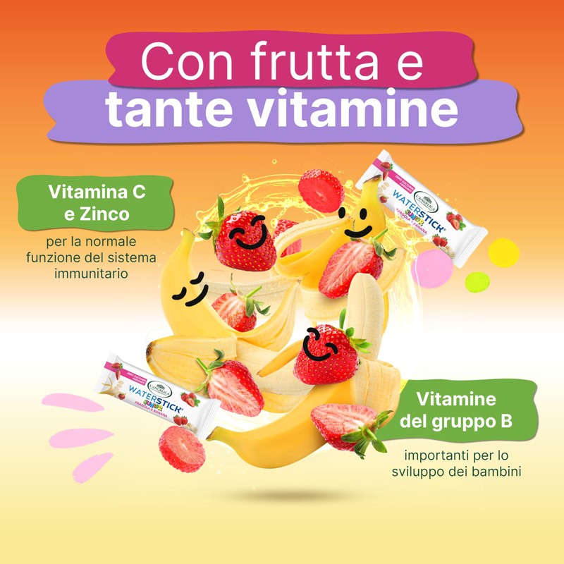 L'Angelica, Waterstick Junior, Gusto Fragola e Banana, Con Frutta, Vitamine,