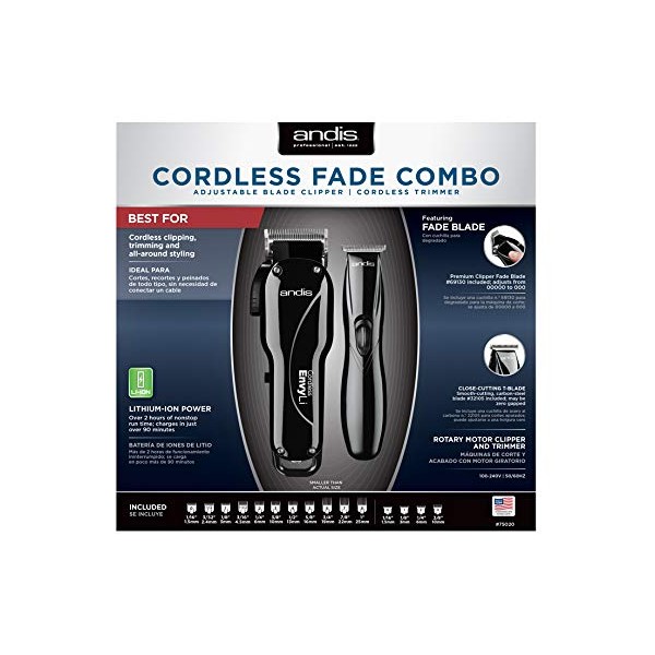 Andis Professional Cordless Fade Combo Envy Li Clipper & Slimline Li Trimmer 75020, Black, 1 Count