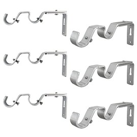 6 soportes para barra de cortina doble, resistente, soportes ajustables para varillas de 3/4 y 5/8 pulgadas (plateado)