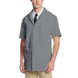 Fashtastic Professional Lab Coat for Women and Men, Short-Sleeve, Unisex (Grey Color) (M)