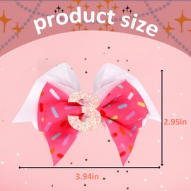 Vovii Birthday Hair Bow for 3rd Birthday Decorations for Girls, Glitter Pink Ice Cream Baby Bow Party Decoration for 3 Year Old Girl Birthday Decorations, Happy 3rd Birthday Decorations for Girls Hair