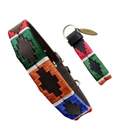 Carlos Diaz Genuine Leather Waxed Embroidered Polo Dog Collar XS