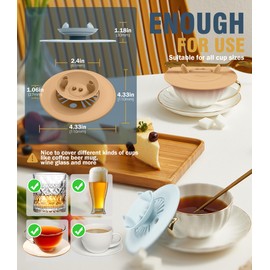 Neepanda 2 Pack Silicone Lids Cup Covers, 4.3 Inch Drink Covers Mug CoverS Tea Cup Lids, Dustproof & Hold Straw and Spoon-Light Color