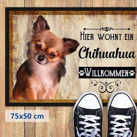 PR Print Royal Doormat for Pets with Dog Picture Chihuahua Long Hair - Gift Idea for Dog Lovers and Dog Owners - Size 75 x 50 cm