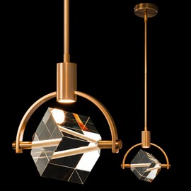 LIANGMH Pendant Ceiling Light Fixture for Kitchen Island, Modern Integrated LED Hanging Light, Crystal Pendant Light in Gold Brushed Brass Finish, Bedroom, Dining Room(1-Lights)