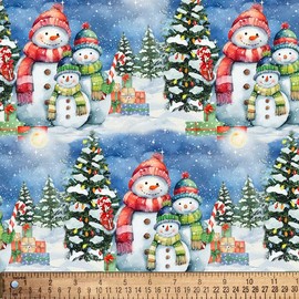 Christmas Snowman Family Digital Cotton Fabric by The Yard