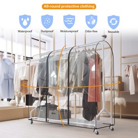 Syeeiex 6ft Transparent Clothes Rail Cover Strong Zipped 180cm Hanging Coat Large Protective Garment Cover For Clothes Rack