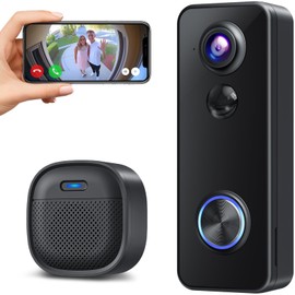 XTU 2K WLAN Doorbell with Camera, 180° Field of View, Wireless Video Doorbell, PIR Motion Detection, Night Vision, Two-Way Audio, No Subscription Fee