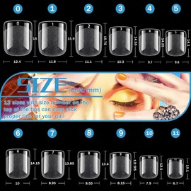 Square Short Nail Tips, Pack of 504 Tips for Gel Nails, Soft Gel Full Cover Nail Tips, Pre-Shaped Semi-Matte Tips, Nails, Gelly Nail Tips for Acrylic Nails, 12 Sizes