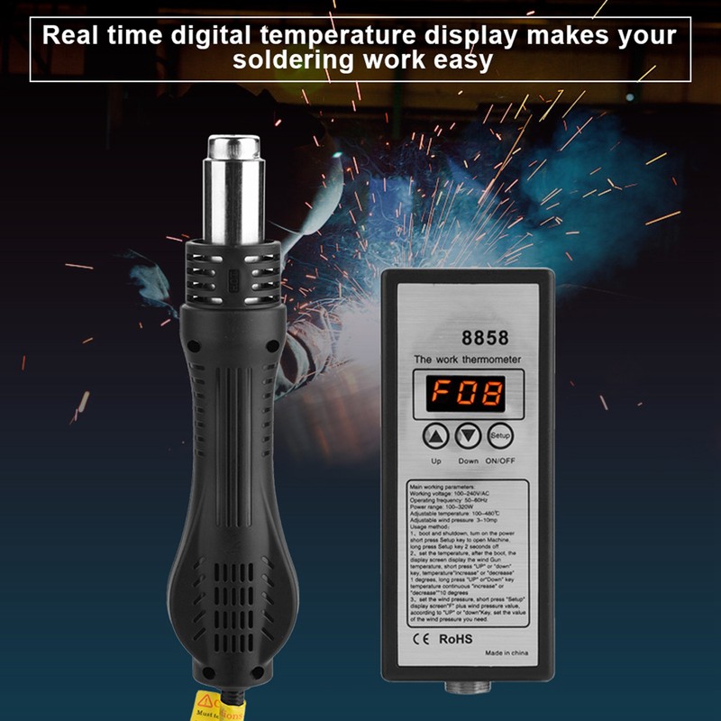 8858 Intelligent LED Digital Hot Air Gun Heat Gun Rework