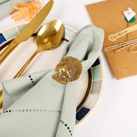 Thanksgiving Napkin Rings - Vintage Bronze Turkey Design, Rustic Fall Table Decor for Holiday Dinner, Autumn Harvest Party Supplies, 12/20 Count Copper-Colored Holders (12)