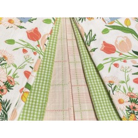 Spring Shop LOT of 6 Kitchen Hand Tea Towels Floral & Gingham Checkerboard Tulips Daisy Set