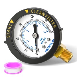 MEANLIN MEASURE 0~60Psi Plastic Frame 1/4" NPT Start and Clean Filter Pressure Gauge, Suitable for Swimming Pool, spa, Aquarium, Lower Mount