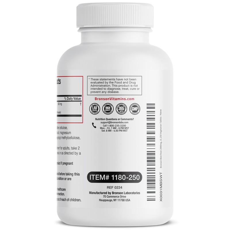 Bronson Bronson Beet Root Extra Strength, Non-GMO, 250 Vegetarian Tablets