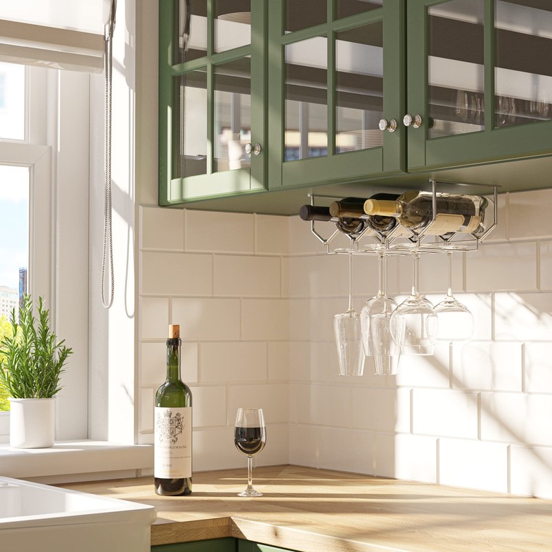 Wallniture Piccola Under Cabinet Wine Rack & Glasses Holder Kitchen