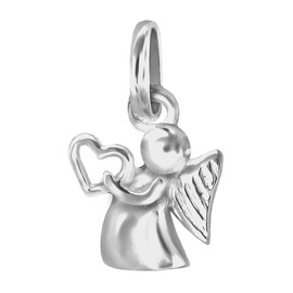 Clever Schmuck Set of Silver Pendant Mini Angel 10 mm with Heart in Hand and Venezia Chain 36 cm Sterling Silver 925, No Stone