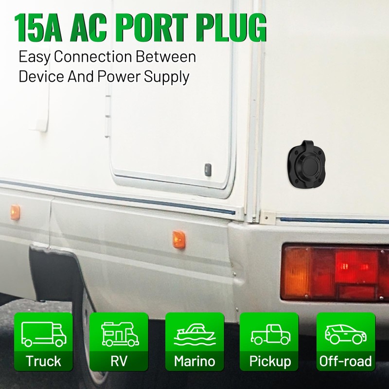 Filluck 15A 20 Inch AC Port Plug,125V RV Shore Power