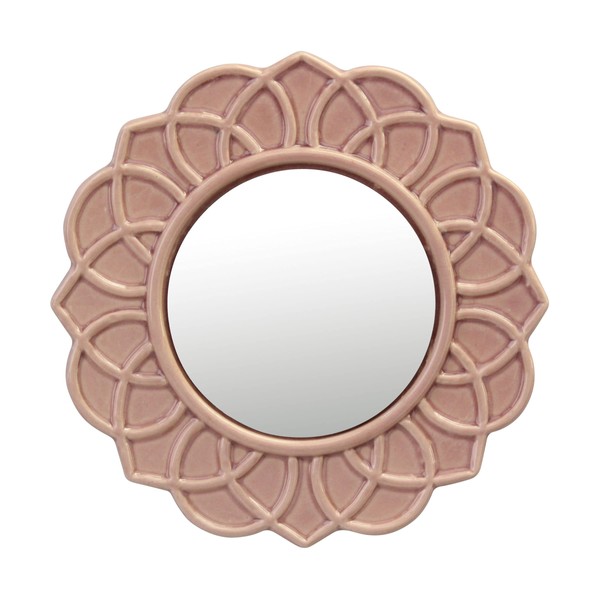 Stonebriar Decorative 9" Pale Pink Round Floral Ceramic Accent Wall Mirror