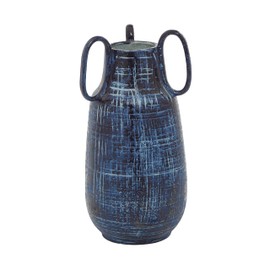 Deco 79 Ceramic Decorative Vase Centerpiece Vase with Handles, Flower Vase for Home Decoration 6" x 6" x 13", Blue